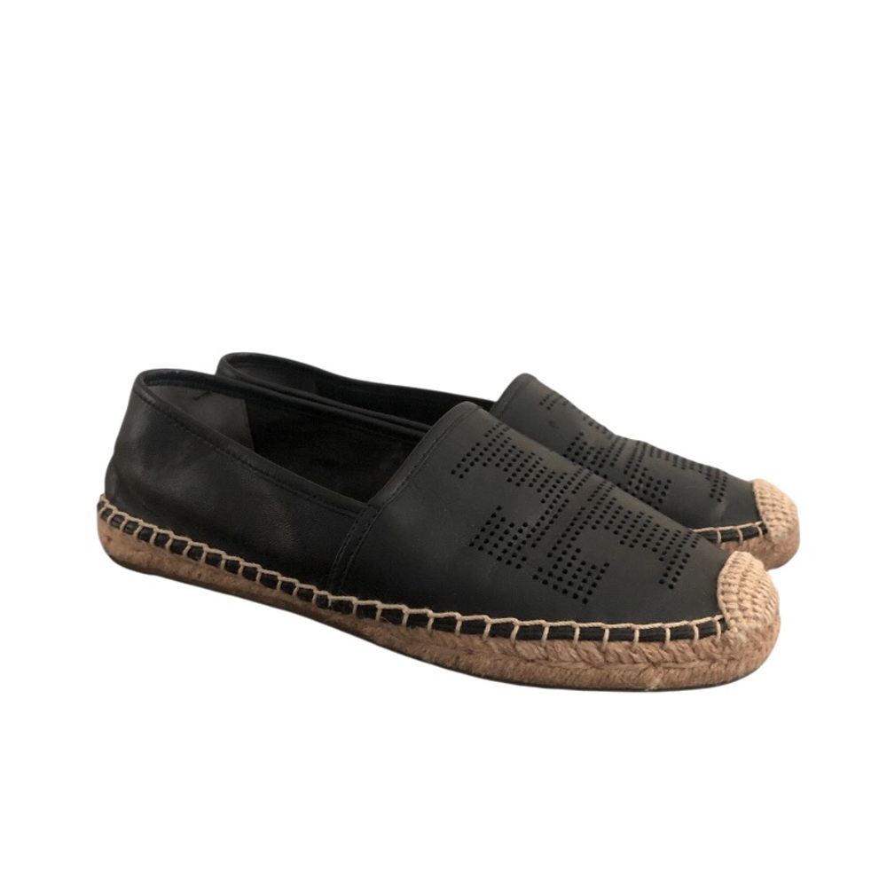 Tory Burch Black leather flat espadrilles size 7